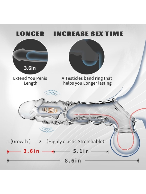 9 cm Şeffaf Penis Kılıfı – Halkalı Titreşimli Penis Uzatıcı