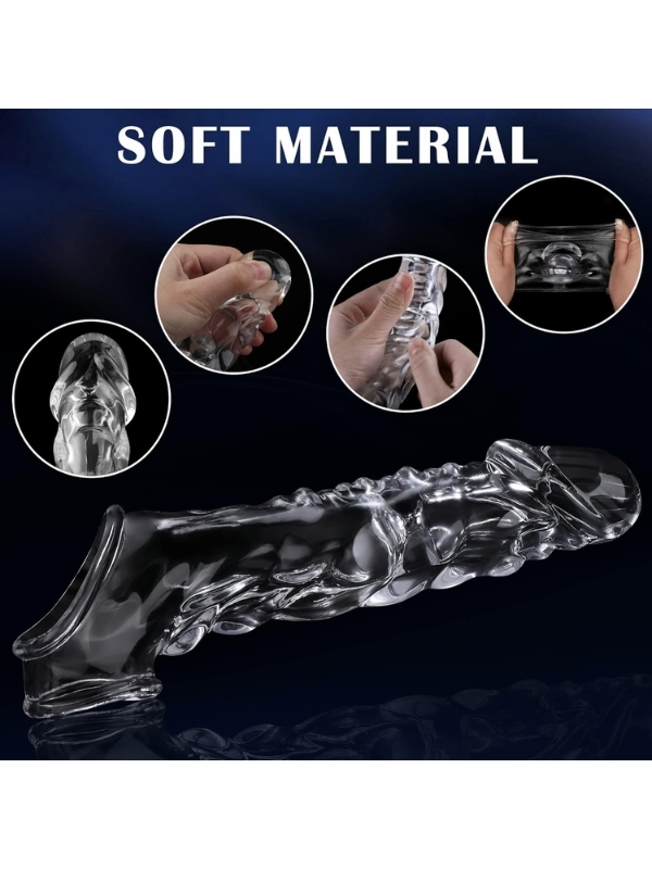 9 cm Şeffaf Penis Kılıfı – Halkalı Titreşimli Penis Uzatıcı