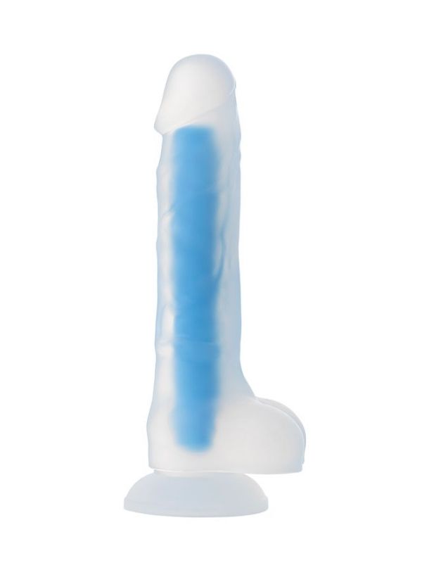 Censan Beyond Mavi Matt Glow Gece Parlayan Dildo, Silikon, Şeffaf, 18 cm