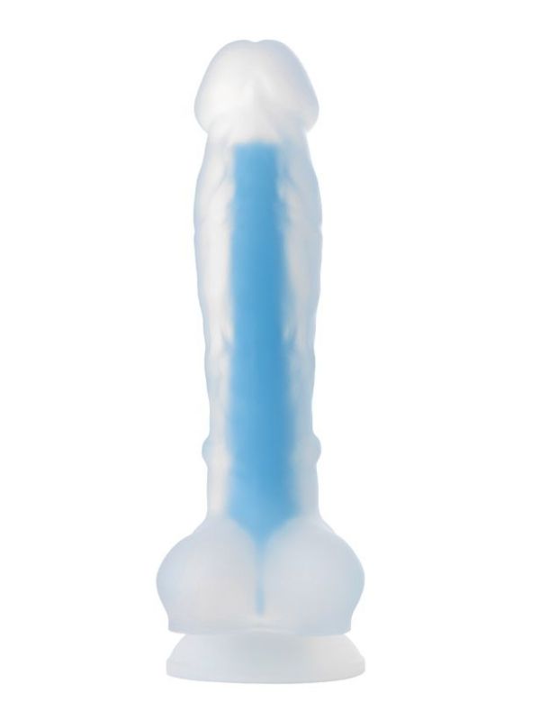 Censan Beyond Mavi Matt Glow Gece Parlayan Dildo, Silikon, Şeffaf, 18 cm