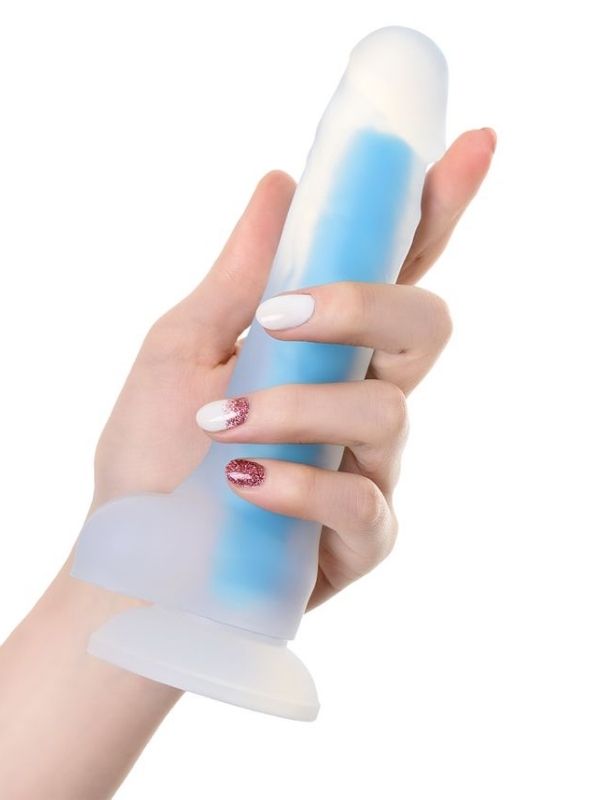 Censan Beyond Mavi Matt Glow Gece Parlayan Dildo, Silikon, Şeffaf, 18 cm