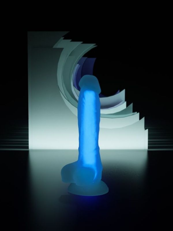 Censan Beyond Mavi Matt Glow Gece Parlayan Dildo, Silikon, Şeffaf, 18 cm