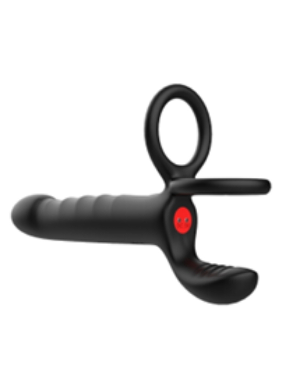 Censan Çift Penis Halkalı Titreşimli Prostat Masaj Aleti ve Dildo Vibratör - Geciktirici Etkili &amp; Testis Uyarıcı Esnek Silikon Anal Plug