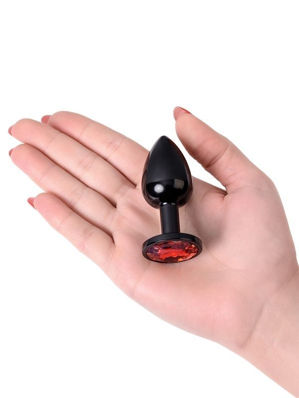 Censan Metal Anal Plug, Metal, siyah, kırmızı kristalli, 7,2 cm, Ø2,8 cm, 50 g