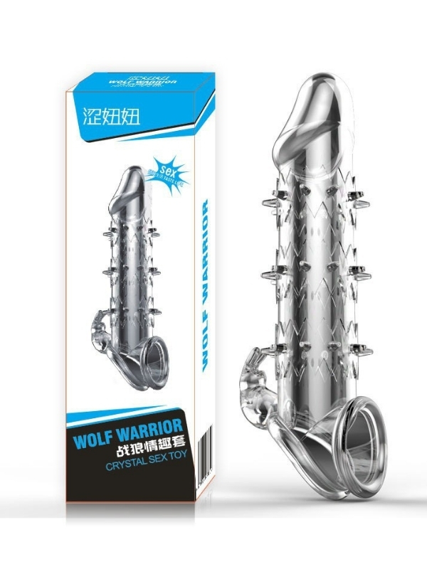 Censan Wolf Warrior Crystal Şeffaf Dokulu Penis Kılıfı – Esnek TPE Malzeme, Gerçekçi His, 13.8 cm