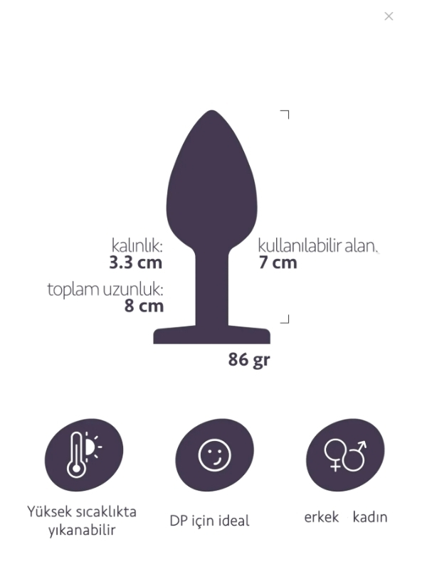 Paslanmaz Çelik Anal Plug Tıkaç Mor Taşlı