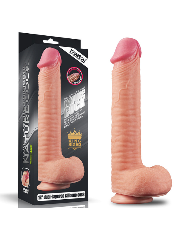 Love Toy 12 İnç Dual Layered Platinum Silicone Cock Dildo