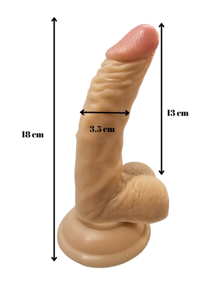 Gerçekçi Testisli Melez Dildo Eğik 18 cm