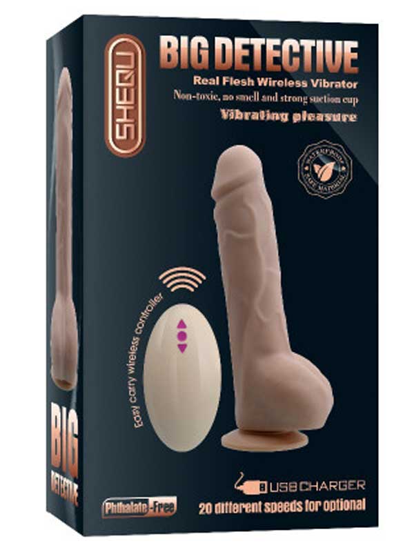 Big Detective Şarjlı Uzaktan Kumandalı Titreşimli Gerçekçi Dildo 19 cm