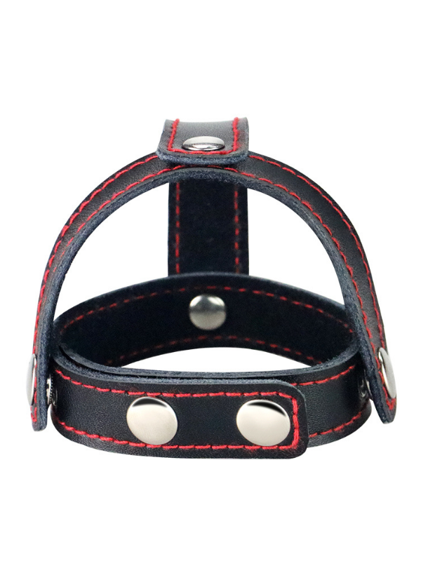 Censan Bondage Fetish T-Style Leather Cockring With Ball Divider