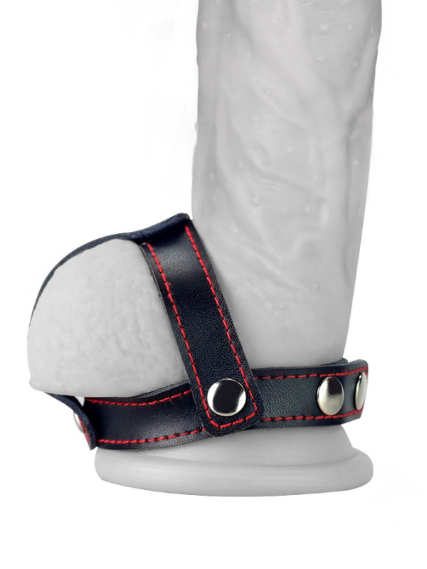 Censan Bondage Fetish T-Style Leather Cockring With Ball Divider