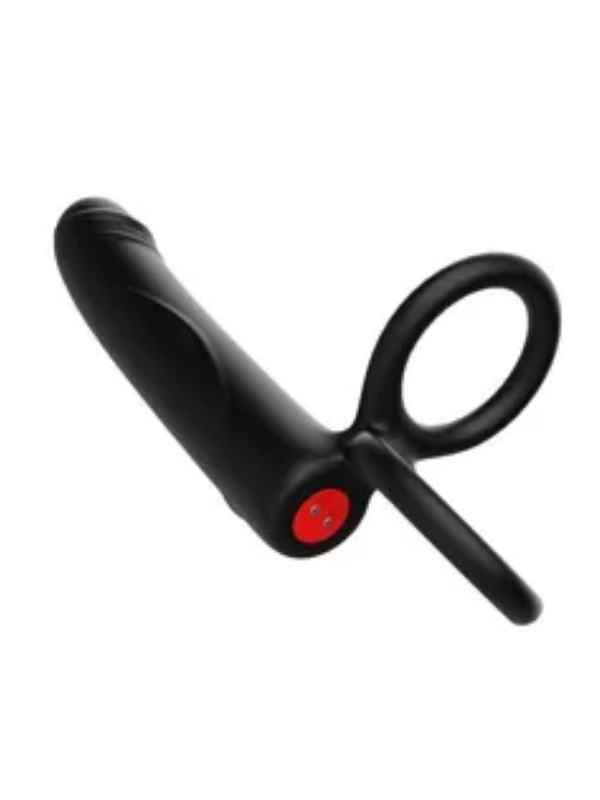 Censan Çift Penis Halkalı Titreşimli Prostat Masaj Aleti ve Dildo Vibratör - Geciktirici Etkili & Testis Uyarıcı Esnek Silikon Anal Plug