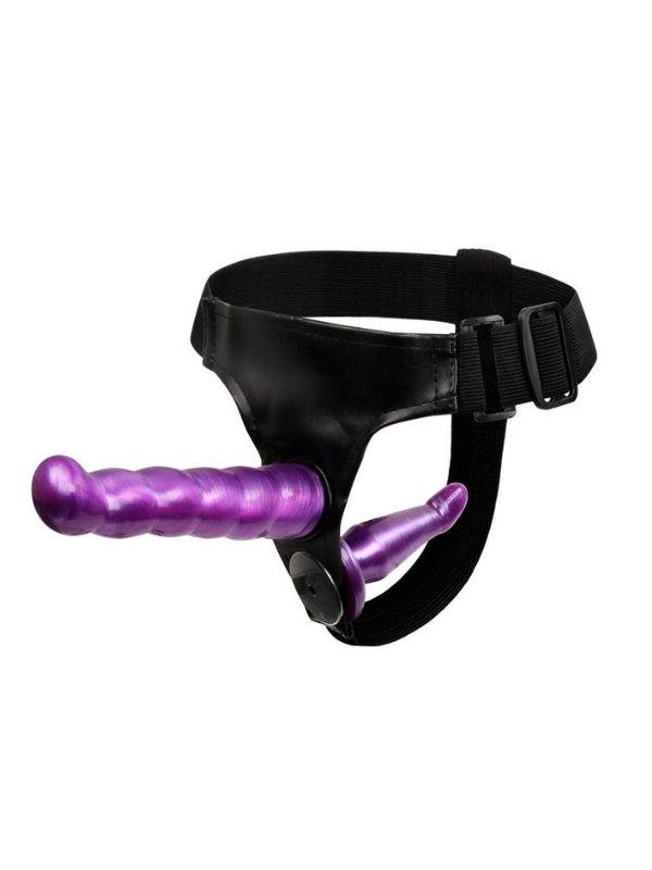 Censan Çift Taraflı Mor Renk Belden Bağlamalı Dildo