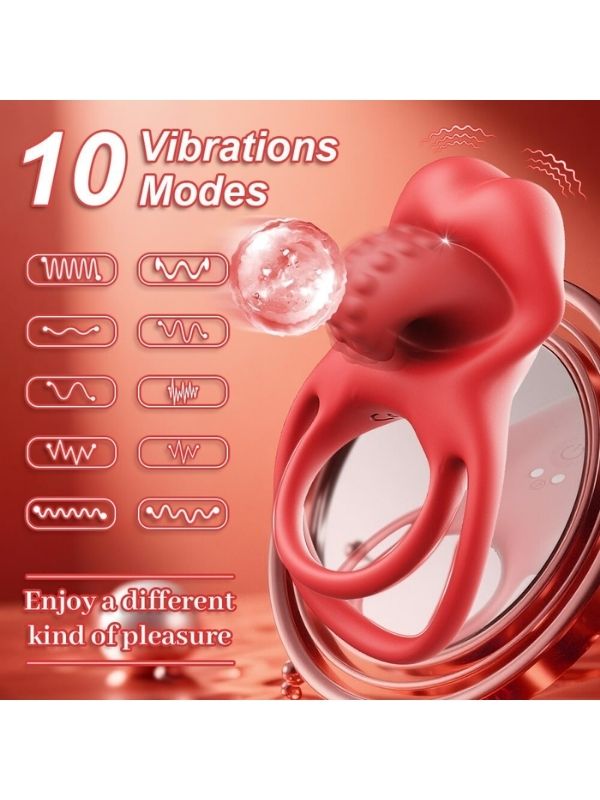 Censan G-Noktası Uyarımlı Dilli Titreşimli Penis Halkası – Çift Yönlü Zevk