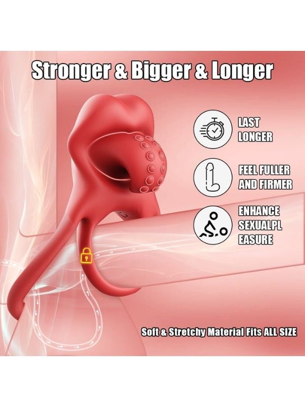 Censan G-Noktası Uyarımlı Dilli Titreşimli Penis Halkası – Çift Yönlü Zevk
