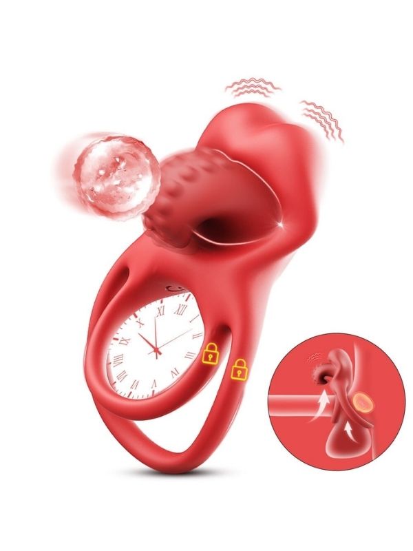 Censan G-Noktası Uyarımlı Dilli Titreşimli Penis Halkası – Çift Yönlü Zevk