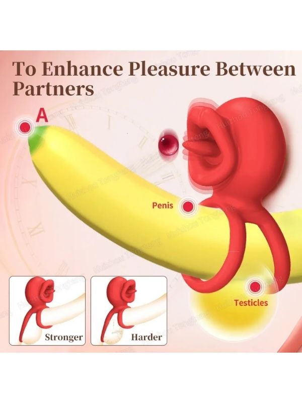 Censan G-Noktası Uyarımlı Dönen (swing) Haraketli Dilli Titreşimli Penis Halkası – Çift Yönlü Zevk