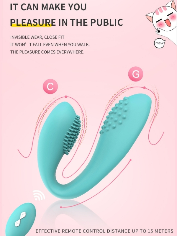 Censan Kablosuz Kumandalı Tırtıklı Klitoris ve G-Spot Uyarıcı 2 in 1 Çift C Vibratör