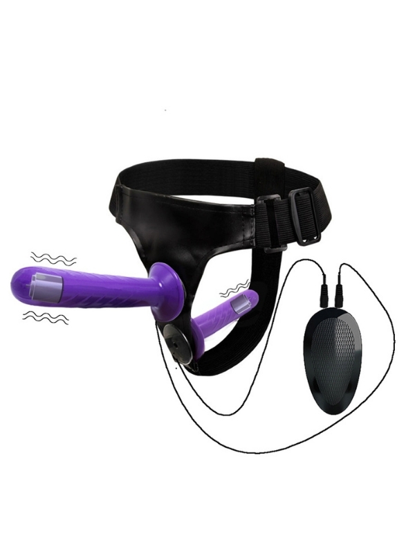 Censan Mor Double Dong Titreşimli Belden Bağlamalı Çift Taraflı Bisex Dildo Vibratör