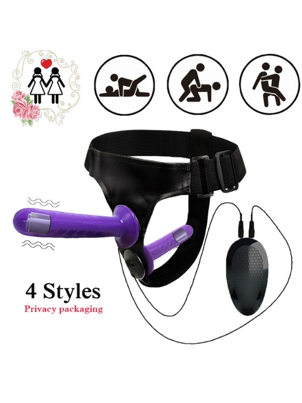 Censan Mor Double Dong Titreşimli Belden Bağlamalı Çift Taraflı Bisex Dildo Vibratör