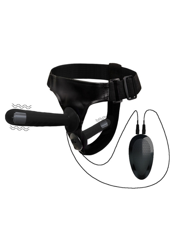 Censan Siyah Double Dong Titreşimli Belden Bağlamalı Çift Taraflı Bisex Dildo Vibratör