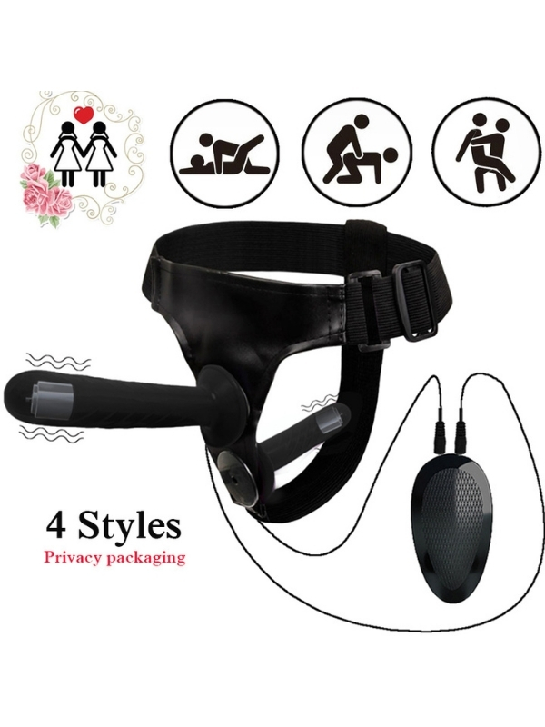 Censan Siyah Double Dong Titreşimli Belden Bağlamalı Çift Taraflı Bisex Dildo Vibratör