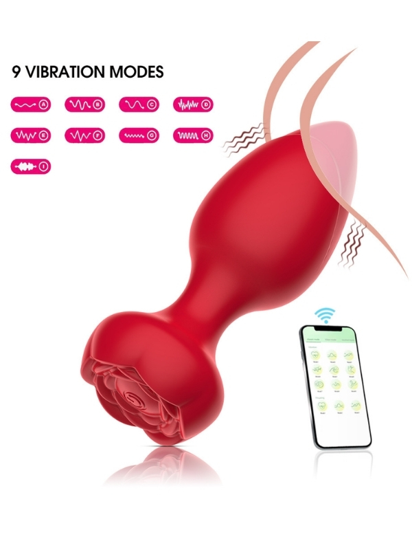 Censan Telefon Kontrollü Full Covered Rubber Rose Anal Plug – Kırmızı
