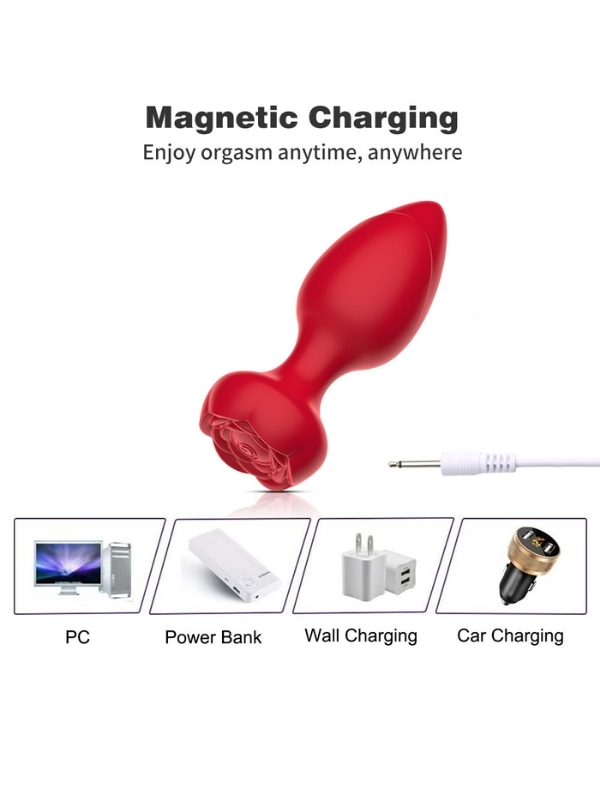 Censan Telefon Kontrollü Full Covered Rubber Rose Anal Plug – Siyah