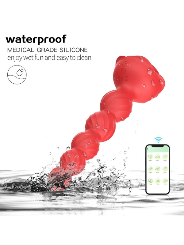 Censan Telefon Kontrollü Haley Rose Pulled Beads Anal Plug – Kırmızı