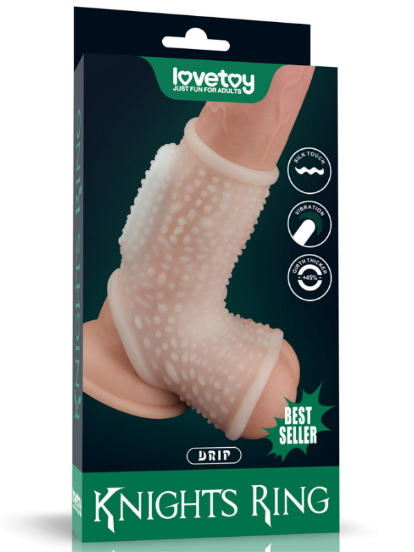 Censan Vibrating Drip Knights Ring with Scrotum Sleeve (Beyaz)