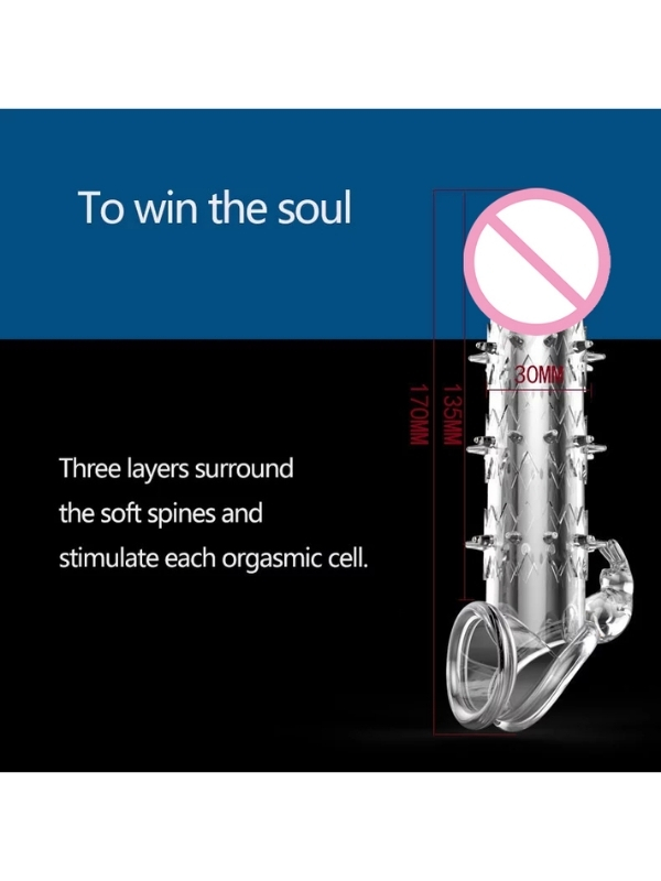 Censan Wolf Warrior Crystal Şeffaf Dokulu Penis Kılıfı – Esnek TPE Malzeme, Gerçekçi His, 13.8 cm