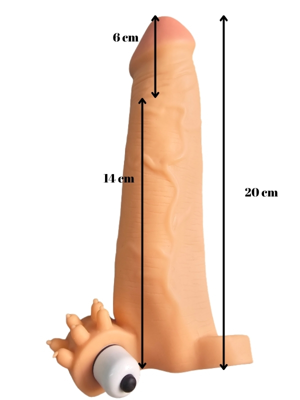 Gerçekçi Penis Kılıfı Et Dokusunda Titreşimli Testis Geçmeli 20 cm