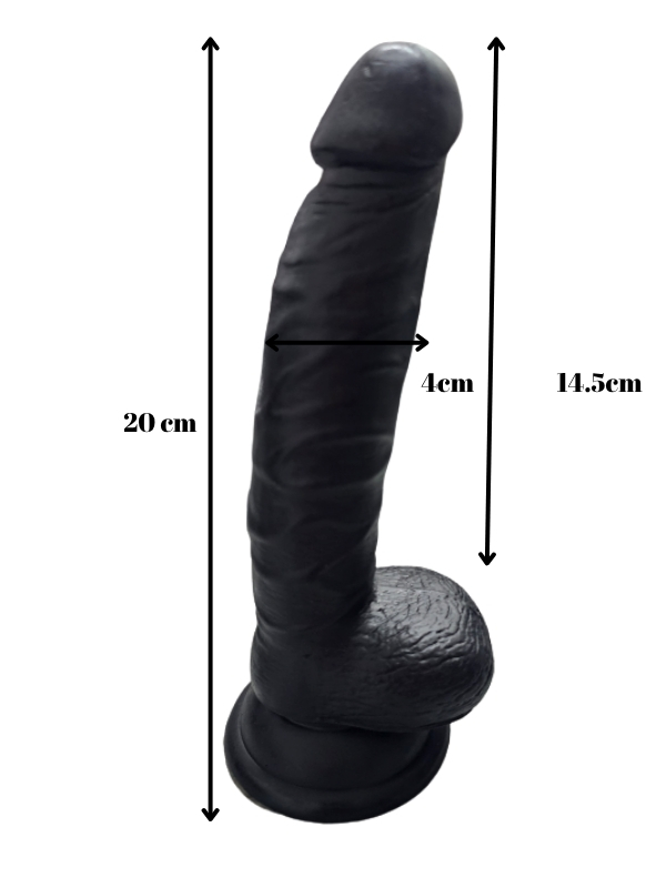 Gerçekçi Testisli Siyah Dildo 20 cm